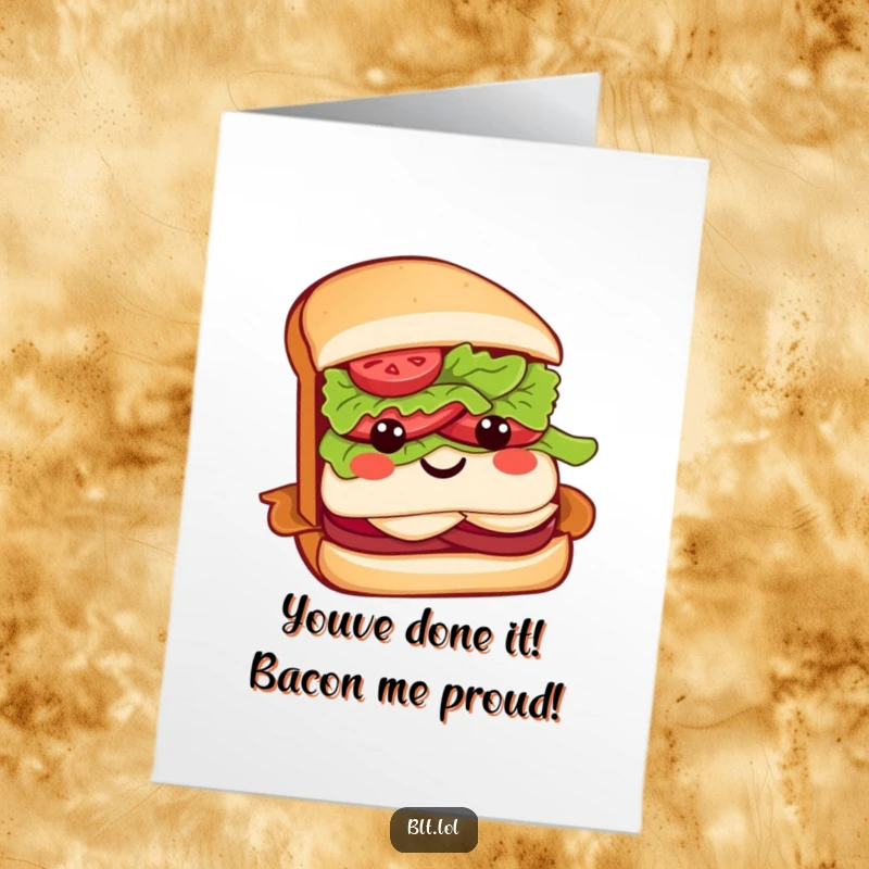 Funny Free Printable BLT sandwich congratulations card, beaming with pride and a stylish bow.