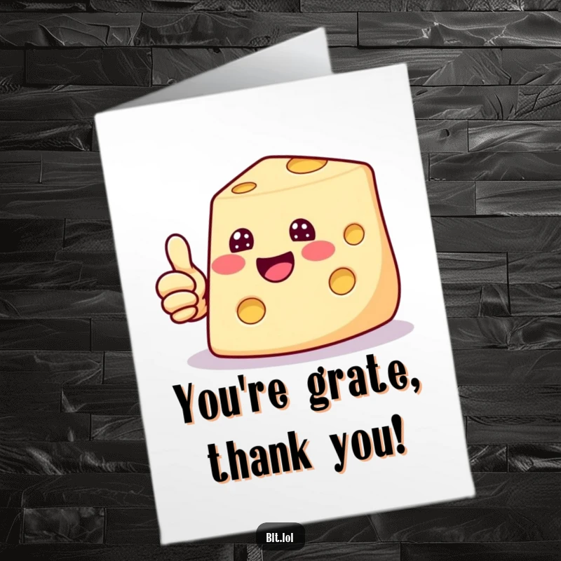 Funny Free Printable thank you card: A smiling cheese slice giving a big thumbs up, expressing sincere thanks.