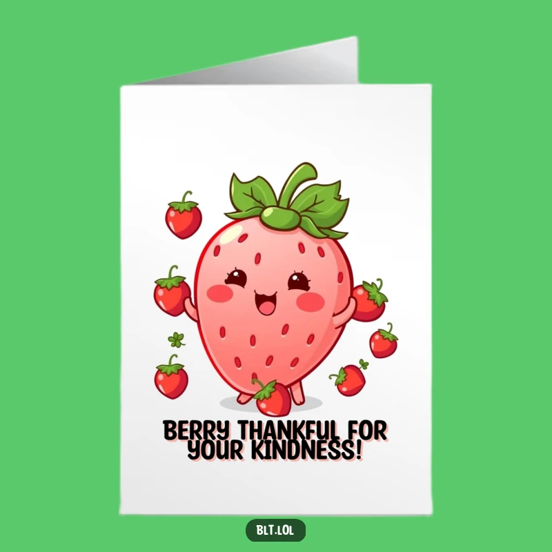 Free Printable Thank You Card: Kawaii Strawberry Juggling - Downloadable Appreciation