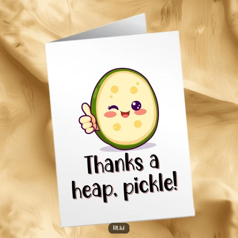 Funny Free Printable Thank You Card: A cheerful pickle slice giving a thumbs up, expressing sincere thanks.