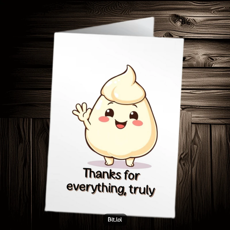 Funny Free Printable Thank You Card: A delightful mayonnaise dollop offering a friendly wave, perfect for expressing sincere thanks with humor.