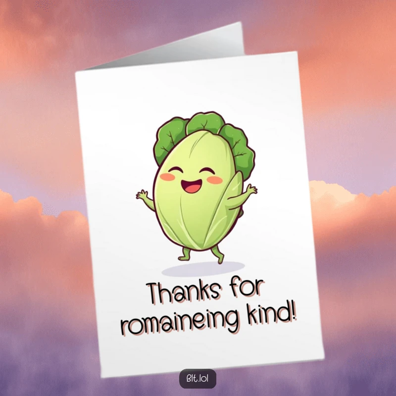 Funny Free Printable Lettuce Dance Thank You Card, a giggling lettuce leaf doing a silly dance, perfect for saying thanks.