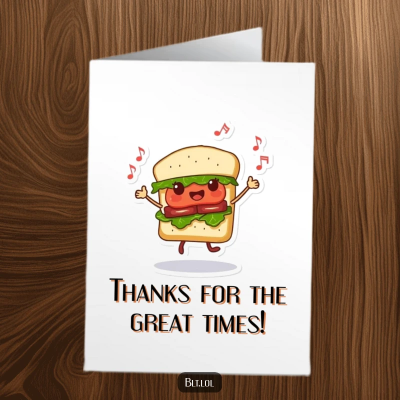 Funny Free Printable BLT sandwich with a warm smile, offering a heartfelt thank you with a charming, edible design.