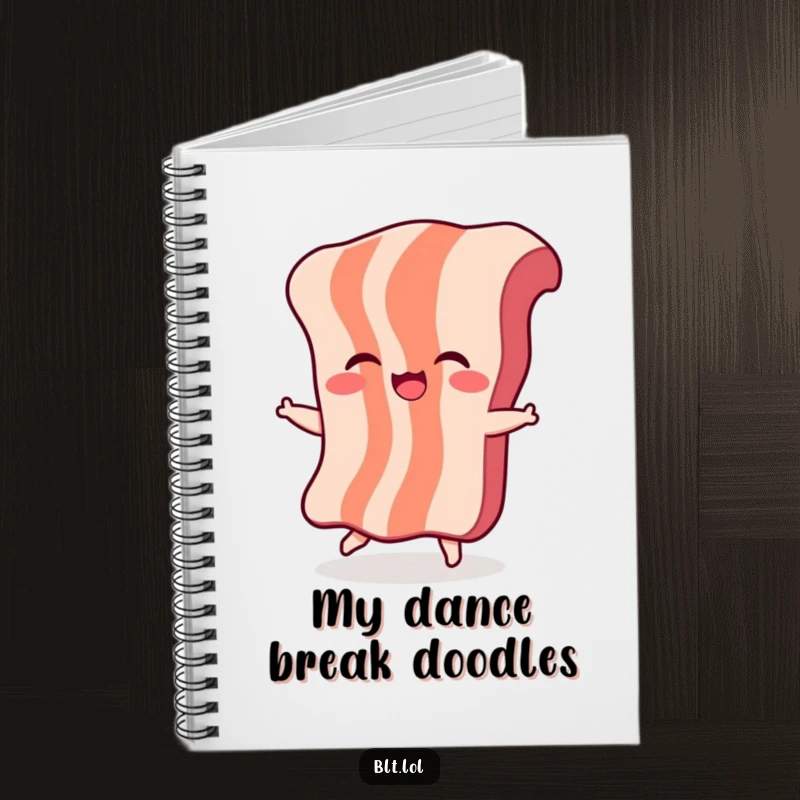 Funny Bacon Dance Notebook: A giggling piece of bacon character is dancing, perfect for jotting down notes with humorous flair.
