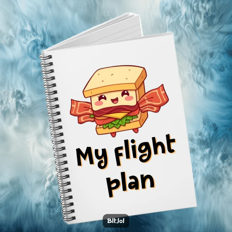 Funny BLT Sandwich Notebook: A journal with a humorous BLT character using bacon wings to attempt flight, inspiring creativity.