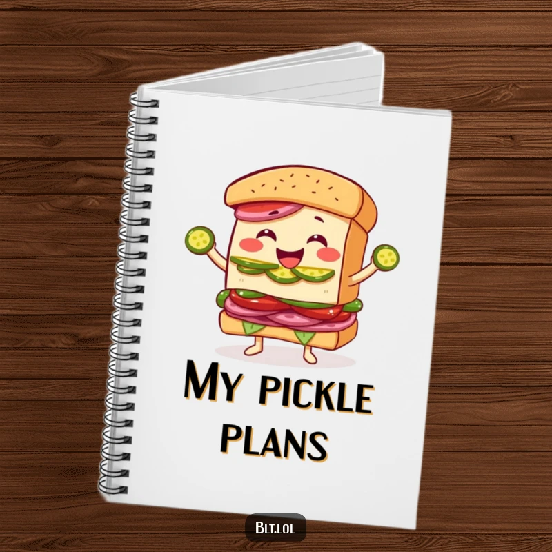Funny Juggling BLT Sandwich Notebook: A journal decorated with a happy BLT sandwich character juggling pickle slices, inspiring creativity.