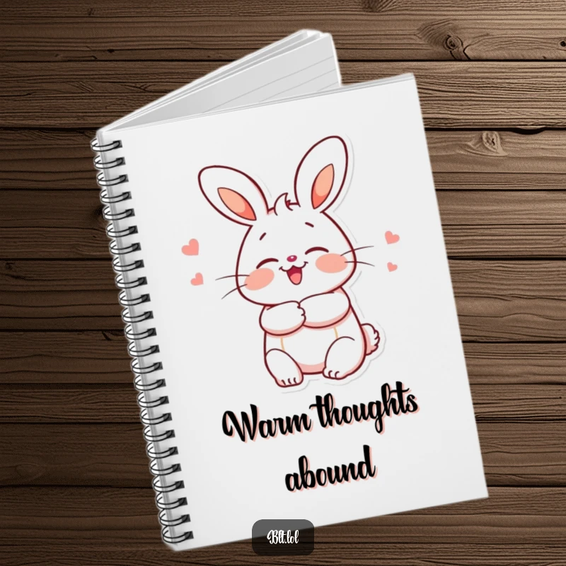 Funny bun character giving a hug on the cover of a notebook, ideal for jotting down heartfelt messages.