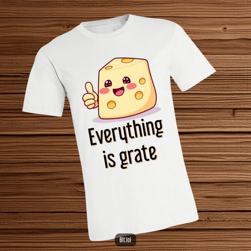 Funny t-shirt with a beaming cheese slice giving a confident thumbs up, radiating positivity and cheesy charm. Great gift.