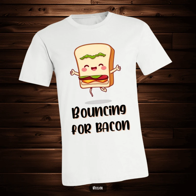 Funny t-shirt with a BLT sandwich character joyfully jumping rope, depicting extreme happiness and a love for exercise.