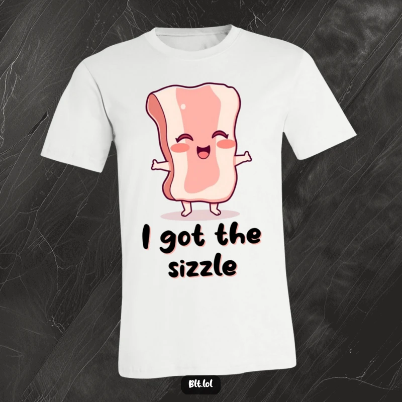 Funny dancing bacon character t-shirt, capturing a moment of pure, giggling joy and energetic movement.