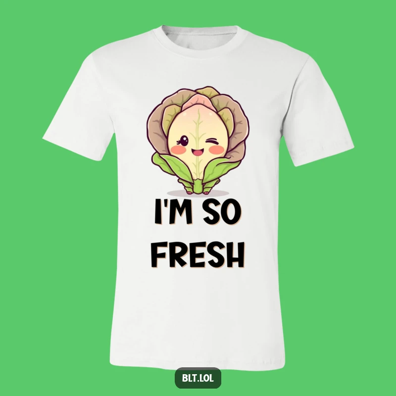 Funny Blushing Lettuce T-Shirt Shy Winking Vegetable Character Tee Great Gift
