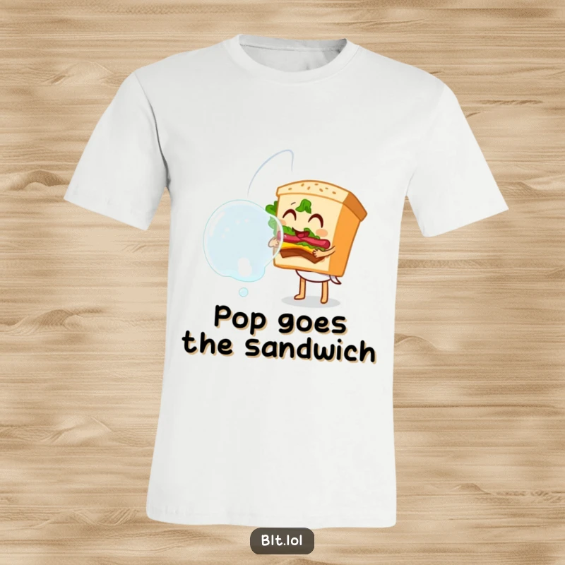 Funny Bubble Blowing BLT Sandwich T-Shirt, a sandwich character blowing a big bubble, playful and joyous, perfect gift.