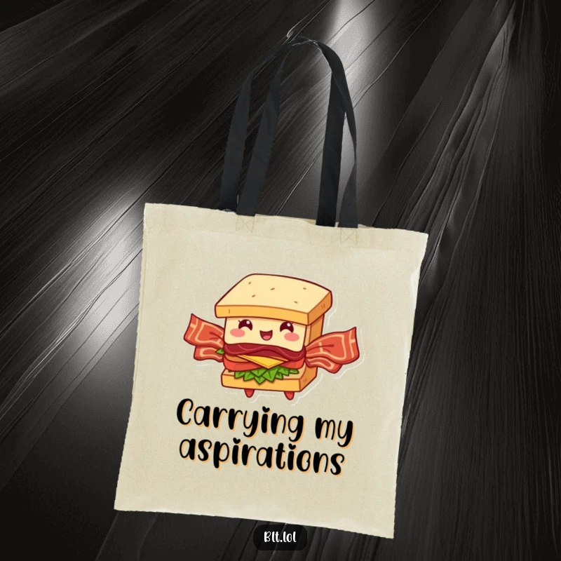 Funny BLT Sandwich Tote Bag: A delightful BLT character with bacon wings tries to fly, making this bag a humorous accessory.