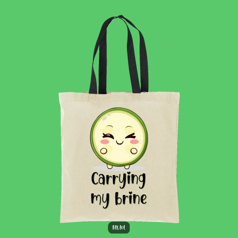 Funny Pickle Slice Tote Bag Chic Winking Character Handy Foodie Gift