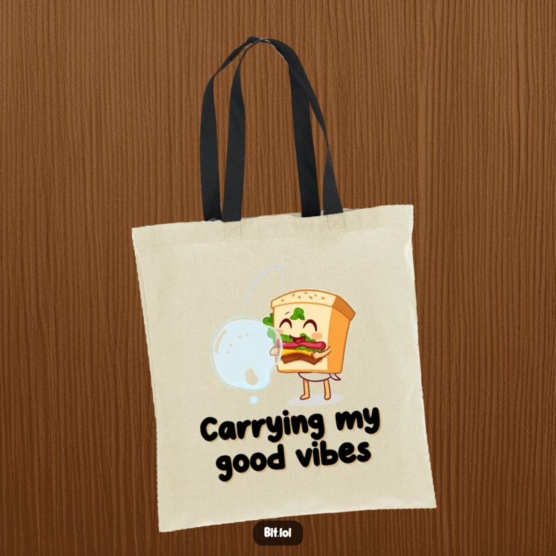 Funny Bubble Blowing BLT Sandwich Tote Bag, a sandwich character blowing a big bubble, practical and amusing accessory, ideal gift.