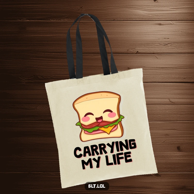 Funny BLT sandwich tote bag with a winking sandwich performing a mic drop, practical for carrying items with humor.
