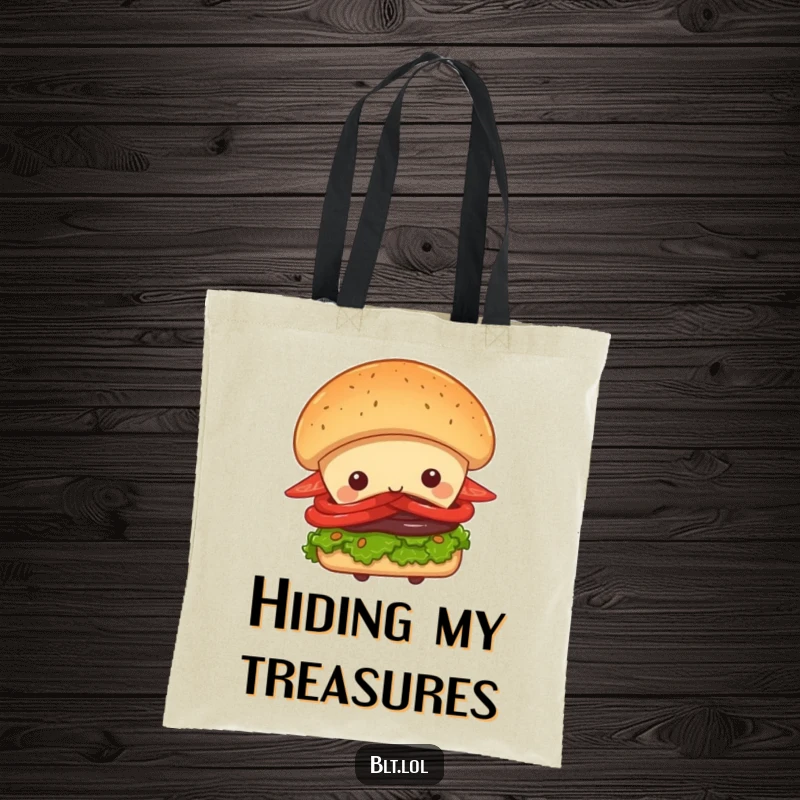 Funny Peek-a-Boo BLT Sandwich Tote Bag, a sandwich character peeking from behind a giant bun, practical and amusing accessory, ideal gift.