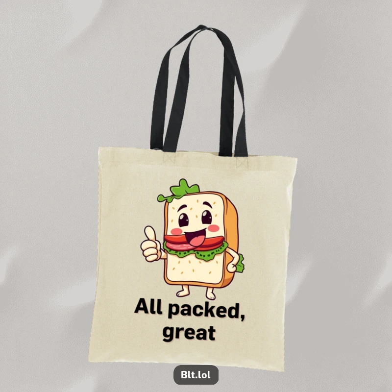 Funny Thumbs Up BLT Sandwich Tote Bag, a sandwich character giving an enthusiastic thumbs up, practical and stylish accessory, ideal gift.