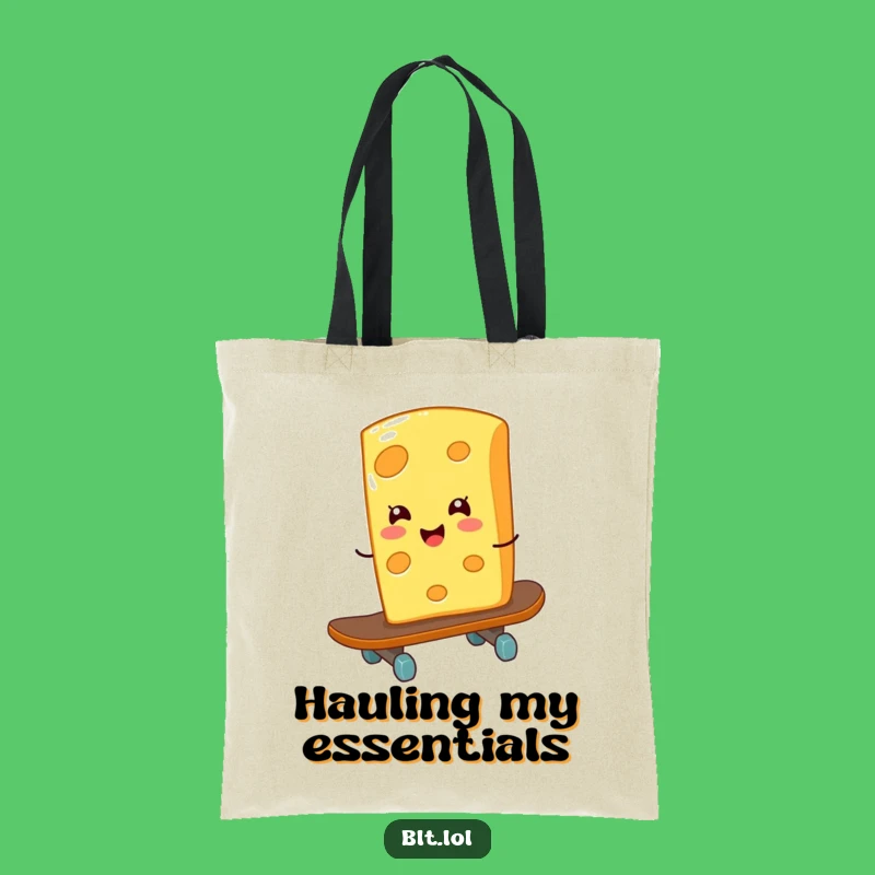 Funny Cheese Skateboard Tote Bag - Giggling Rad Carry-All Gift